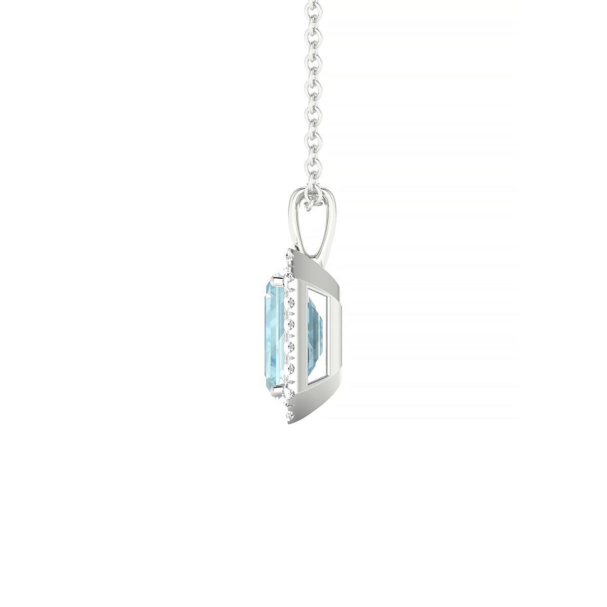 Solar | 18k White Gold 7 x 5 mm Emerald Aquamarine Pendant