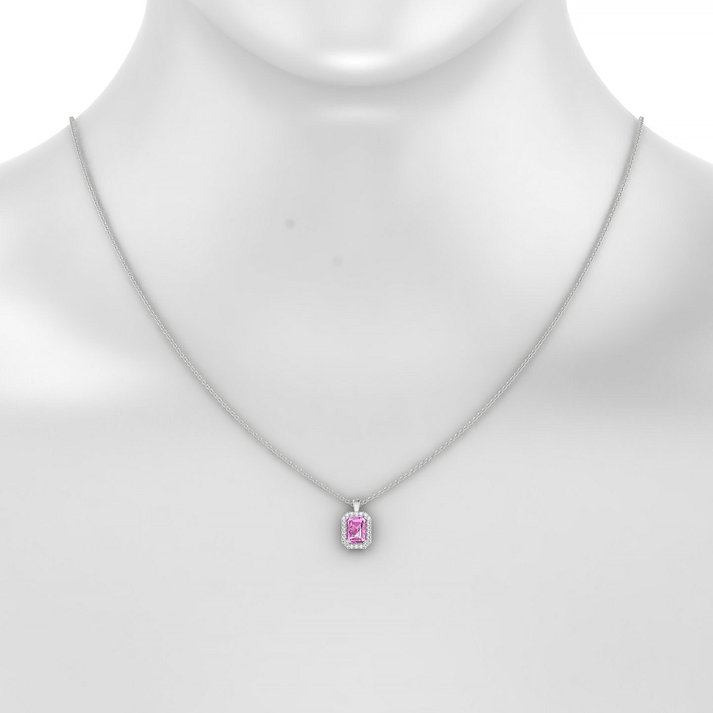 Solar | 18k White Gold 7 x 5 mm Emerald Pink Sapphire Pendant