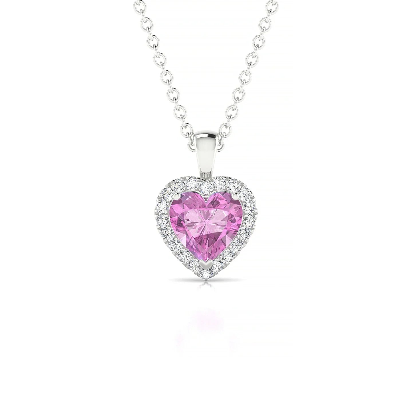 Solar | 18k White Gold 5.5 mm Heart Pink Sapphire Pendant