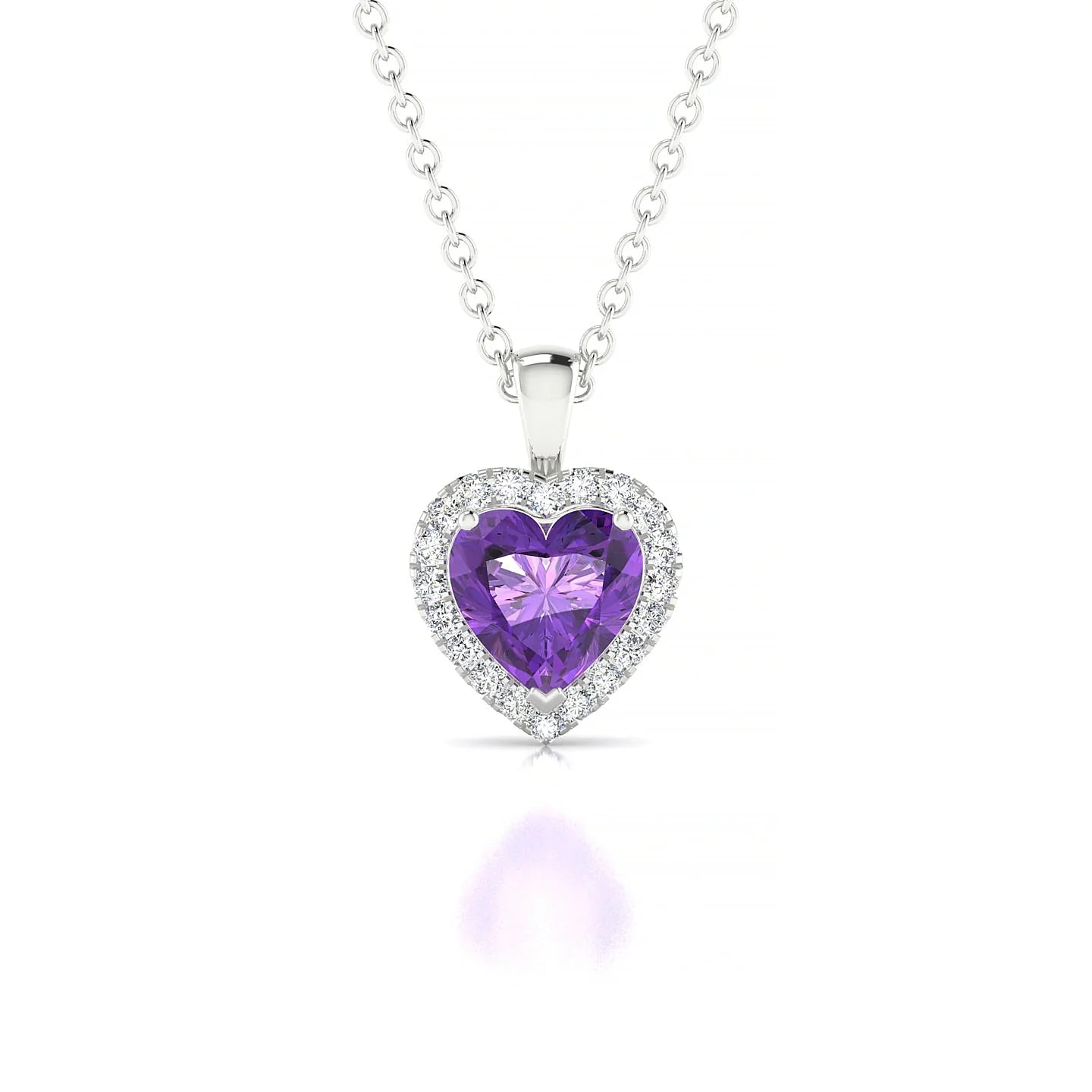 Solar | 18k White Gold 6 mm Heart Amethyst Pendant