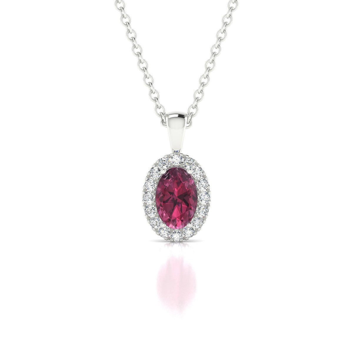 Solar | 18k White Gold 6 x 4 mm Oval Rhodolite Pendant