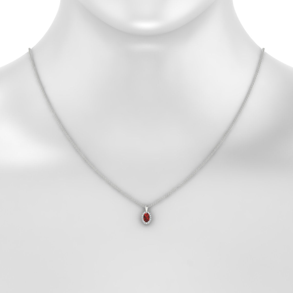 Solar | 18k White Gold 6 x 4 mm Oval Garnet Pendant