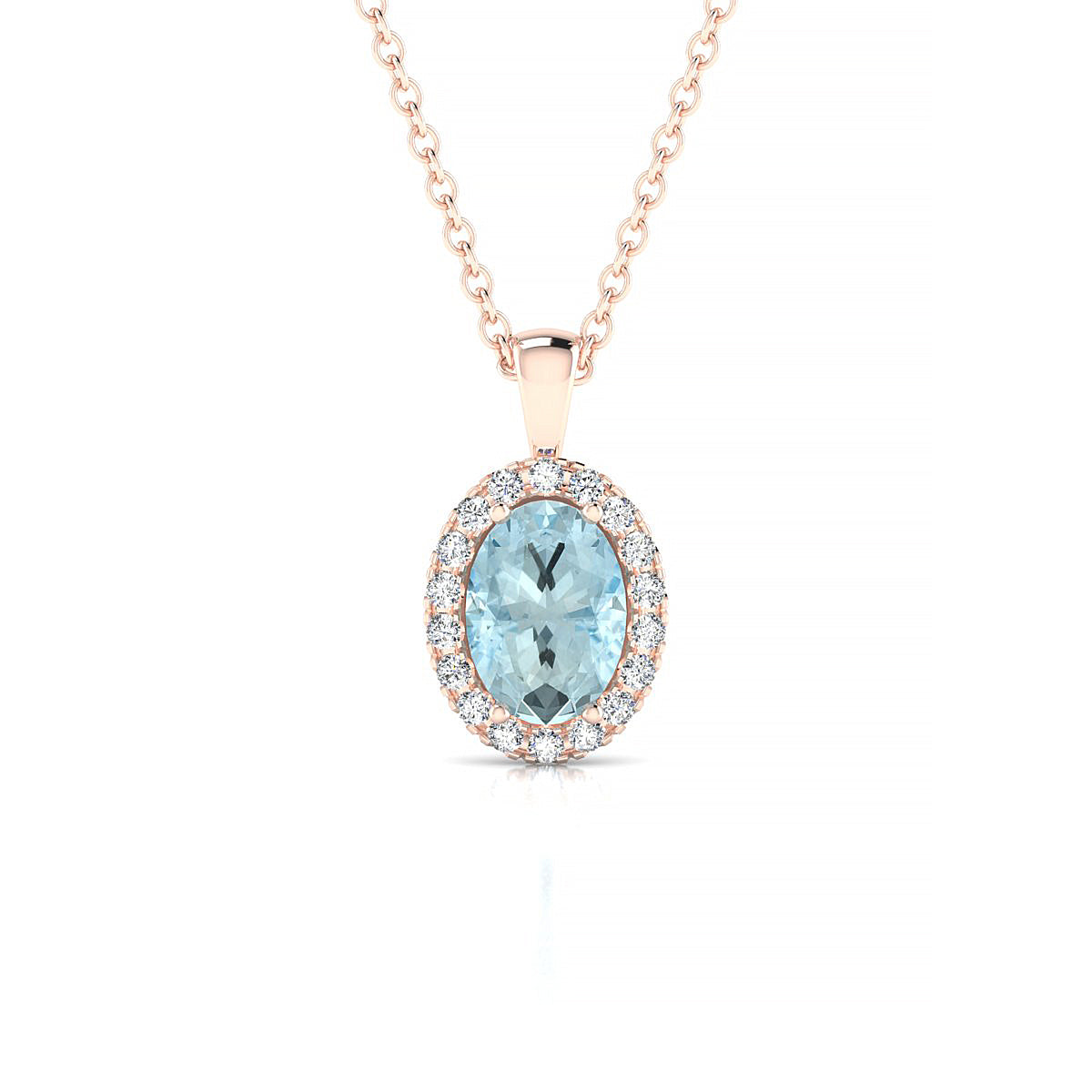 Solar | 18k Rose Gold 7 x 5 mm Oval Aquamarine Pendant