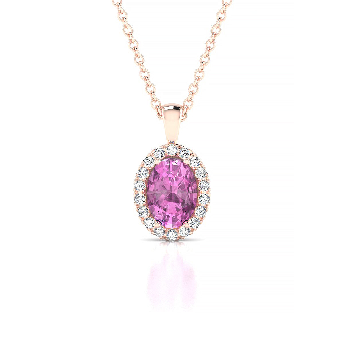 Solar | 18k Rose Gold 7 x 5 mm Oval Pink Sapphire Pendant