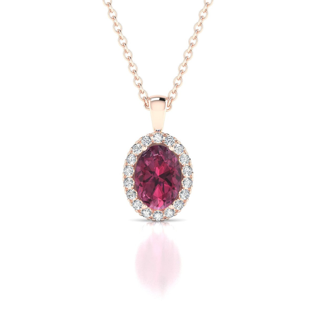 Solar | 18k Rose Gold 7 x 5 mm Oval Rhodolite Pendant