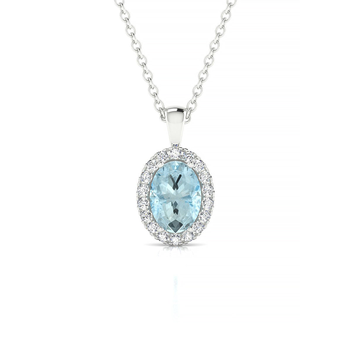 Solar | 18k White Gold 7 x 5 mm Oval Aquamarine Pendant