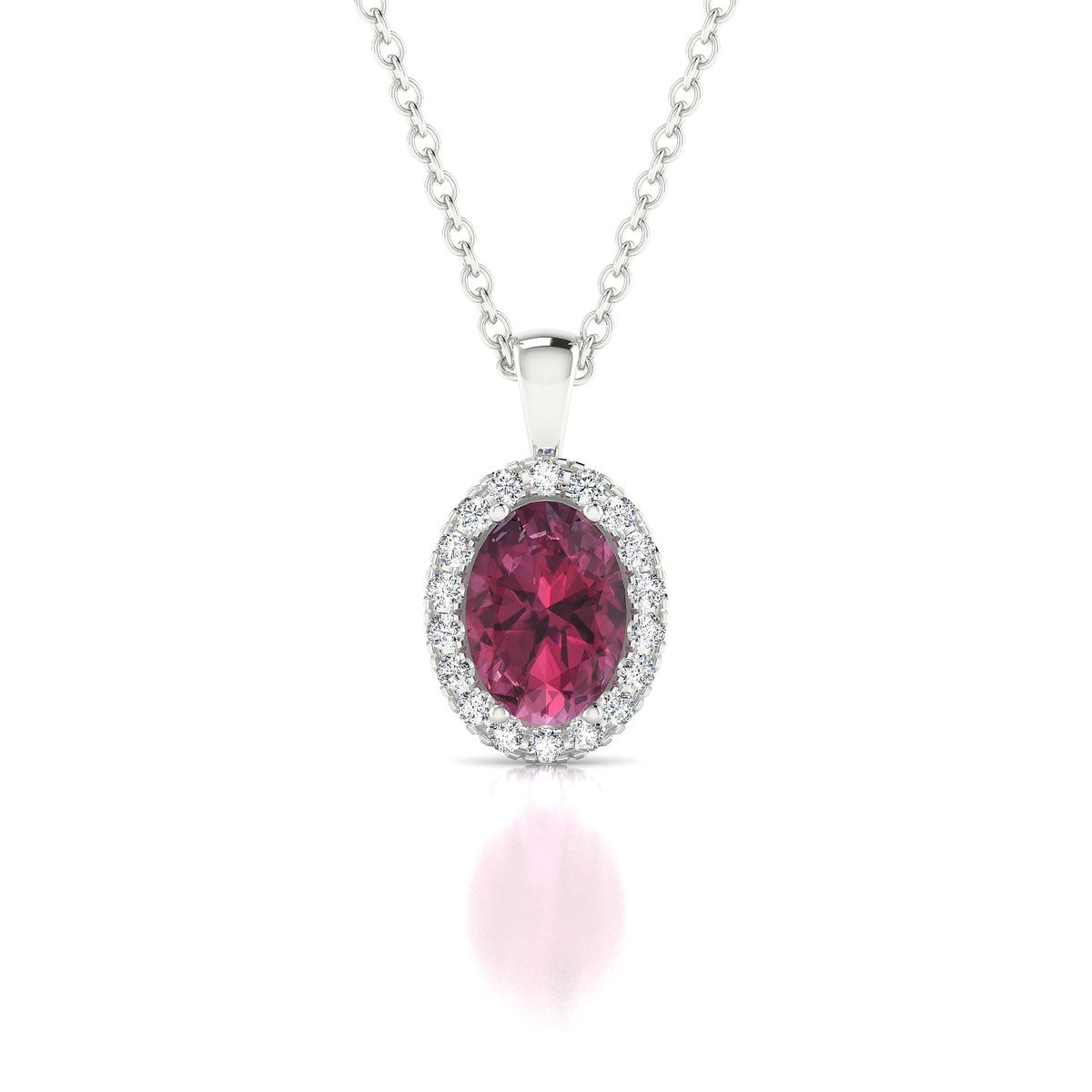 Solar | 18k White Gold 7 x 5 mm Oval Rhodolite Pendant