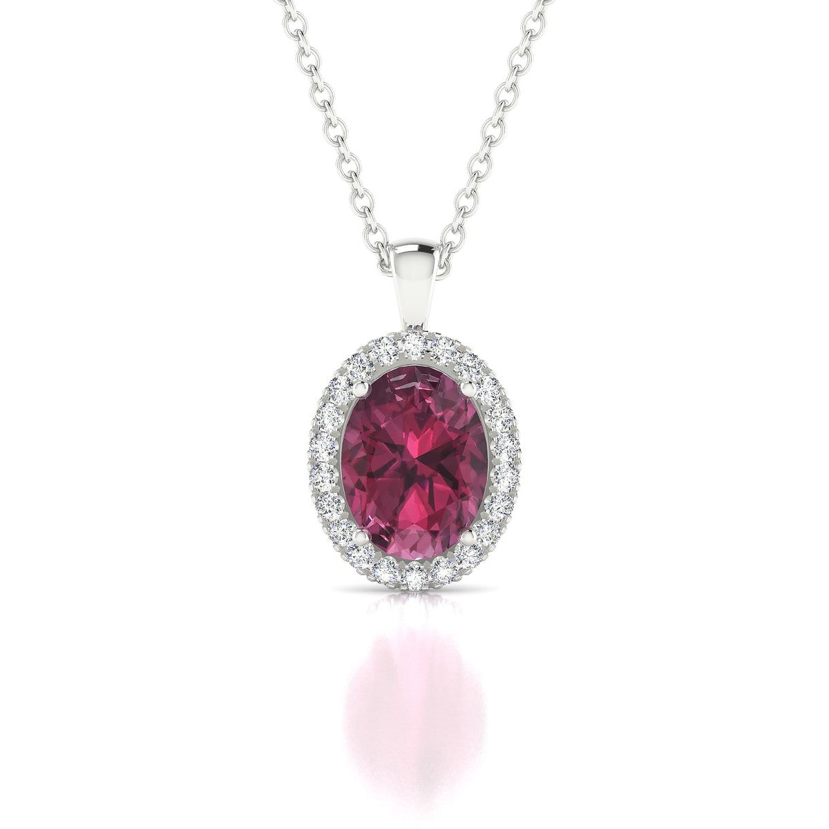 Solar | 18k White Gold 8 x 6 mm Oval Rhodolite Pendant