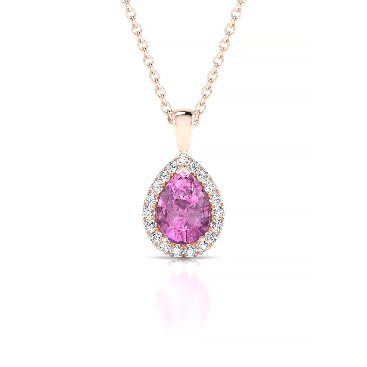 Solar | 18k Rose Gold 7 x 5 mm Pear Pink Sapphire Pendant