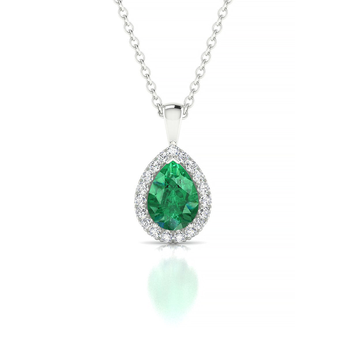 Solar | 18k White Gold 7 x 5 mm Pear Emerald Pendant