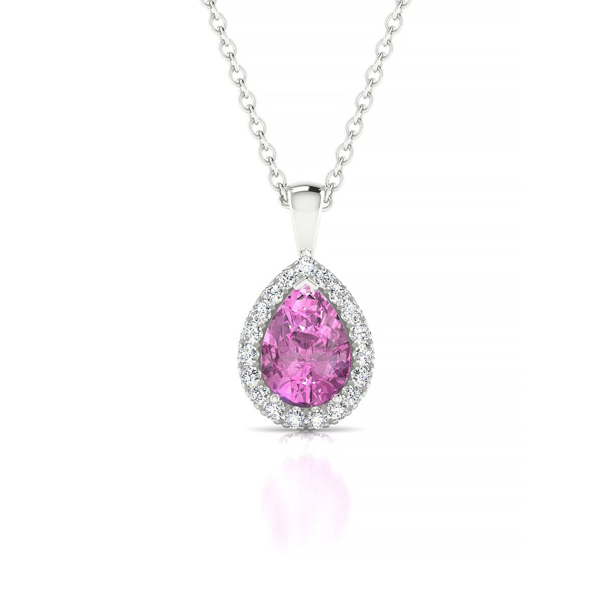 Solar | 18k White Gold 7 x 5 mm Pear Pink Sapphire Pendant