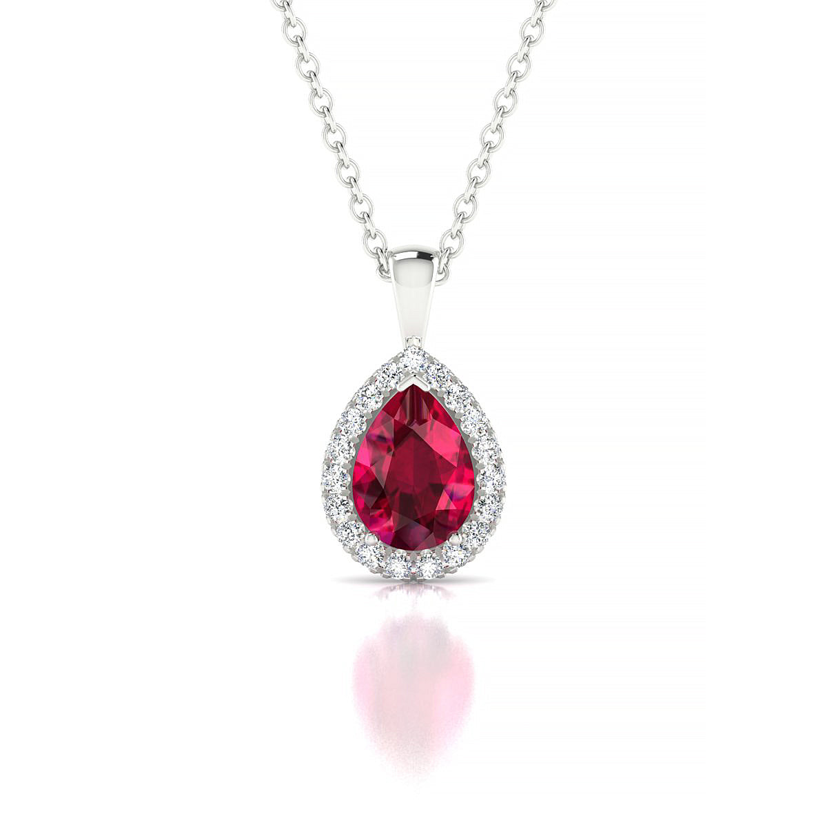 Solar | 18k White Gold 7 x 5 mm Pear Ruby Pendant