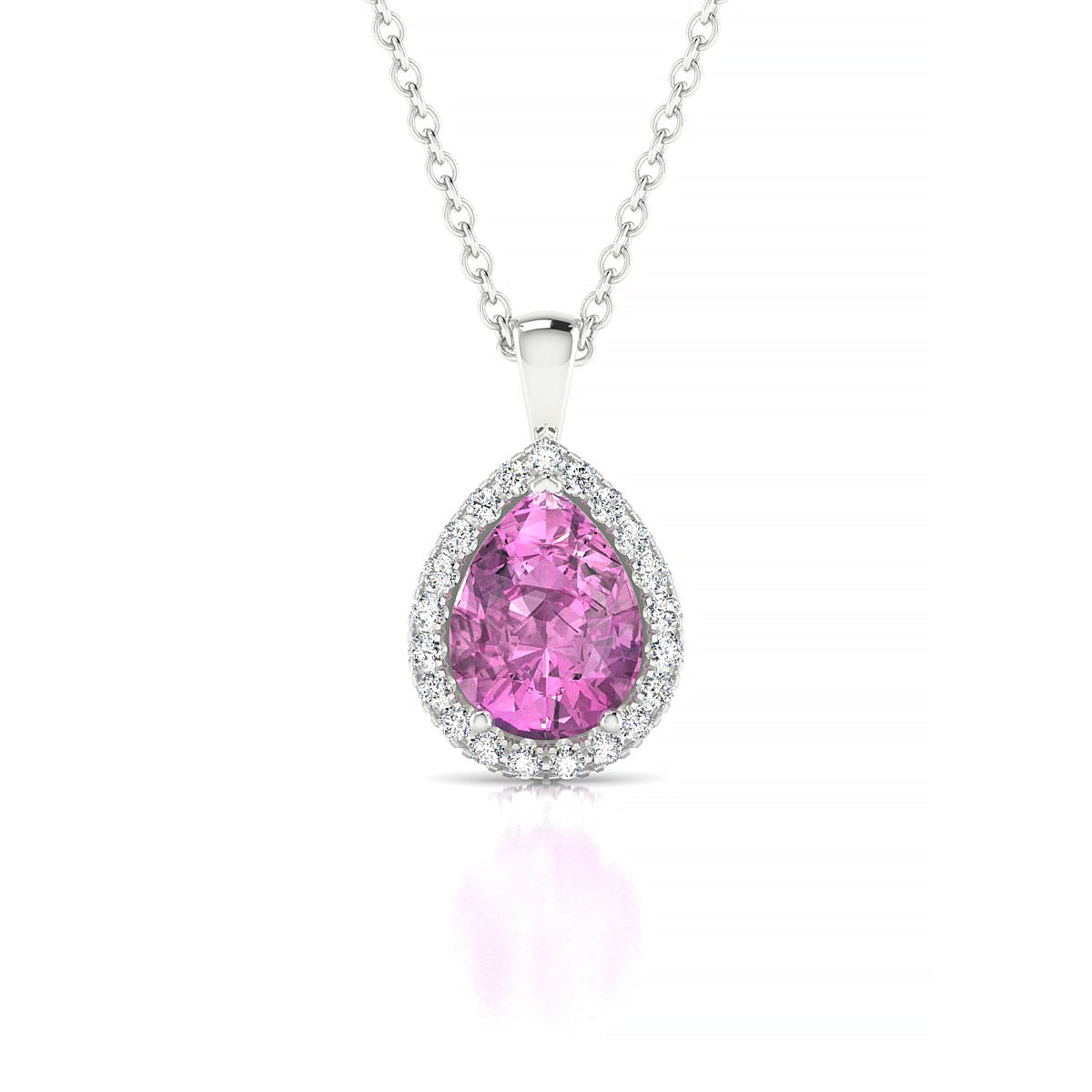 Solar | 18k White Gold 8 x 6 mm Pear Pink Sapphire Pendant