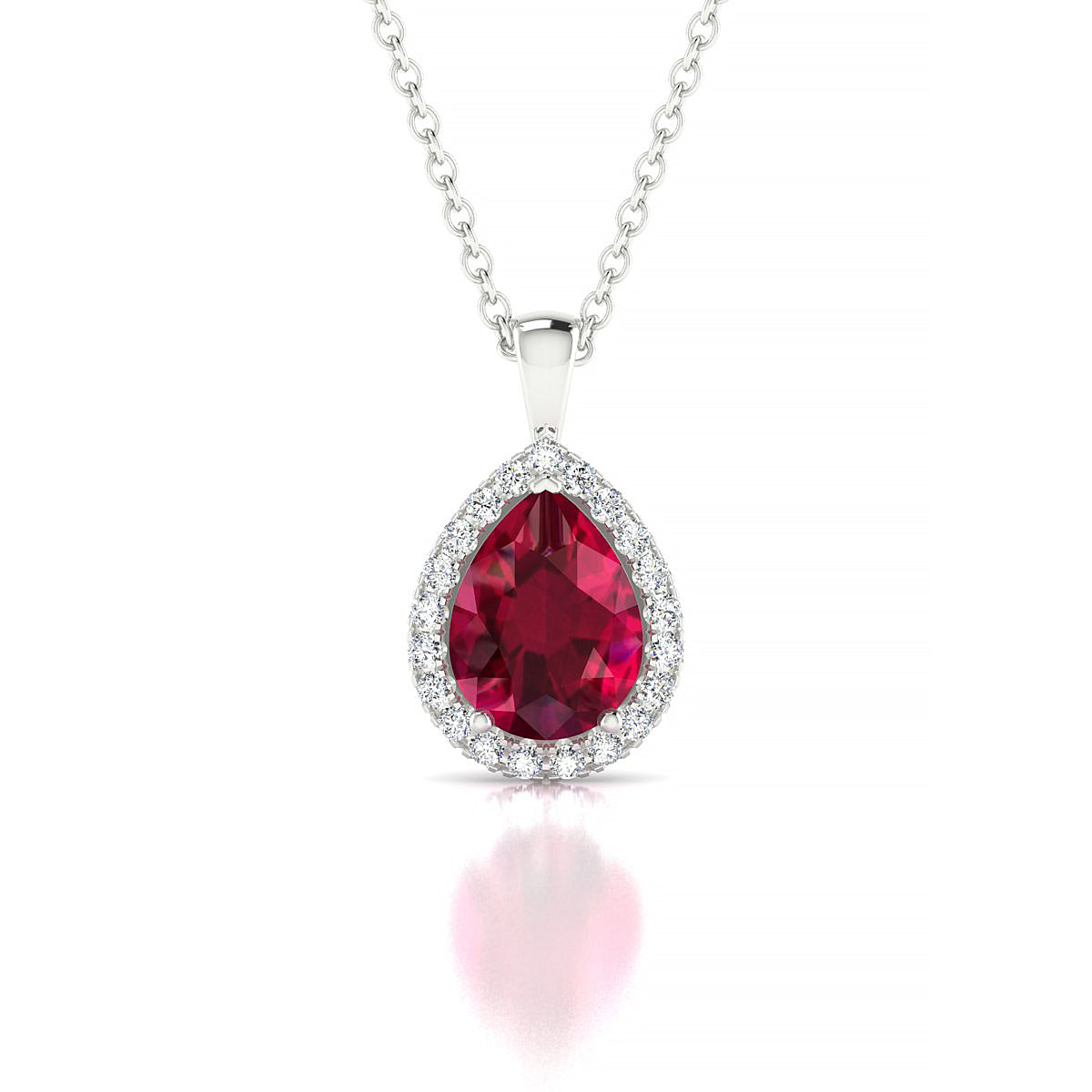 Solar | 18k White Gold 8 x 6 mm Pear Ruby Pendant