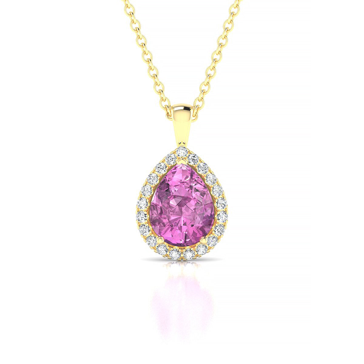 Solar | 18k Yellow Gold 8 x 6 mm Pear Pink Sapphire Pendant