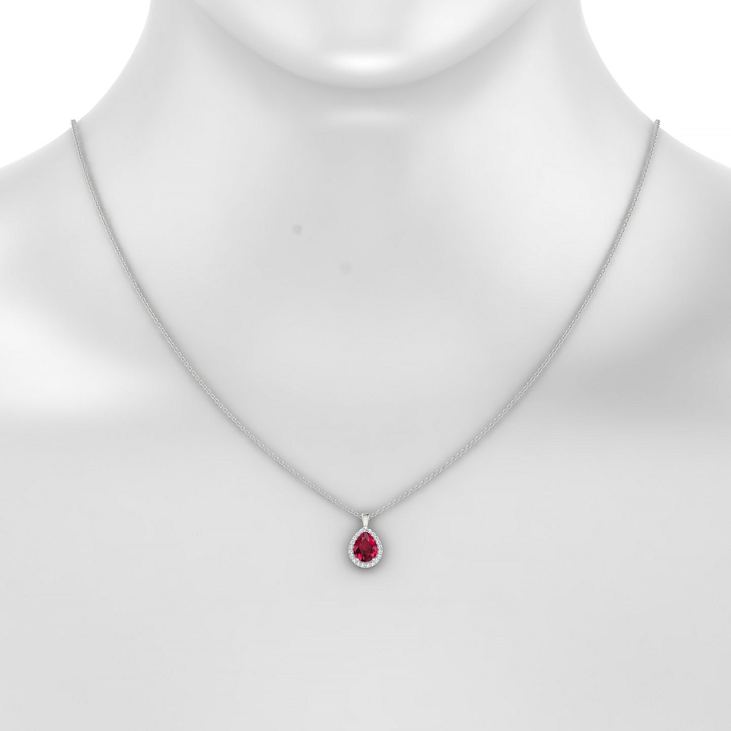 Solar | 18k White Gold 8 x 6 mm Pear Ruby Pendant