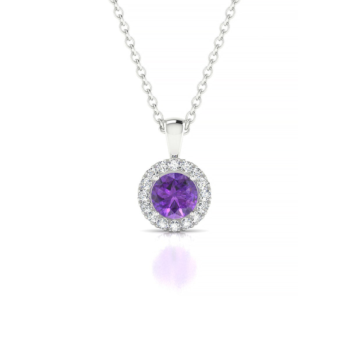 Solar | 18k White Gold 4.5 mm Round Amethyst Pendant
