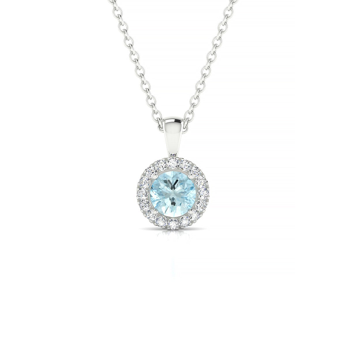 Solar | 18k White Gold 4.5 mm Round Aquamarine Pendant