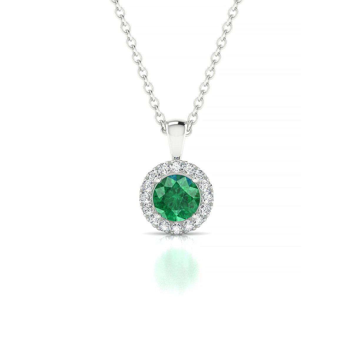 Solar | 18k White Gold 4.5 mm Round Emerald Pendant