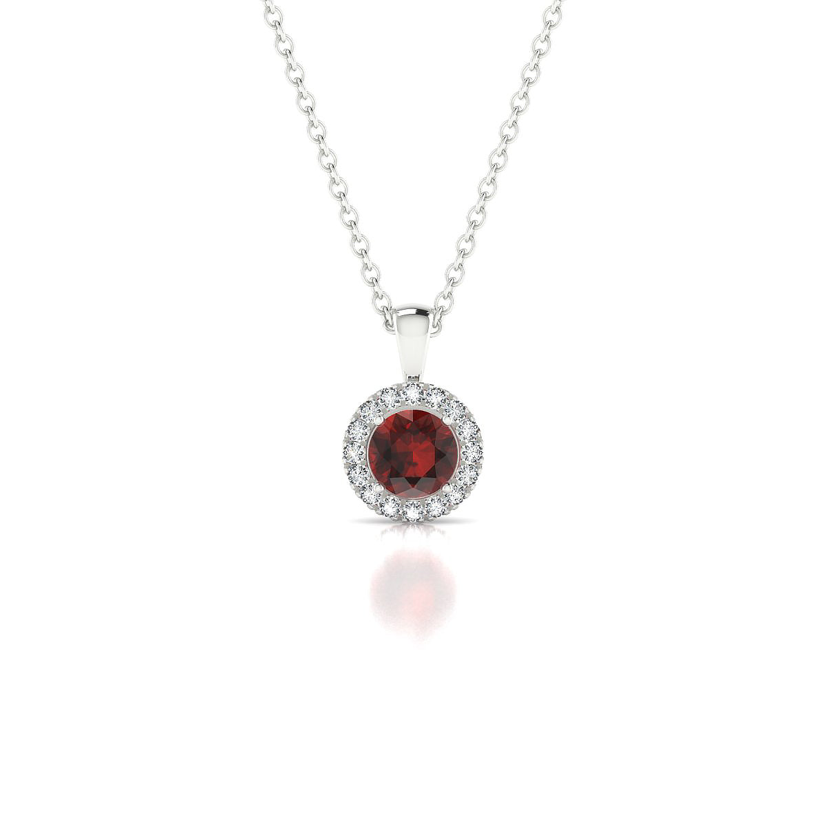 Solar | 18k White Gold 4.5 mm Round Garnet Pendant