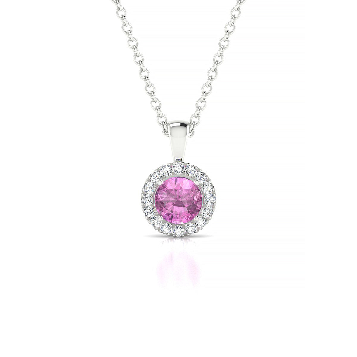 Solar | 18k White Gold 4.5 mm Round Pink Sapphire Pendant