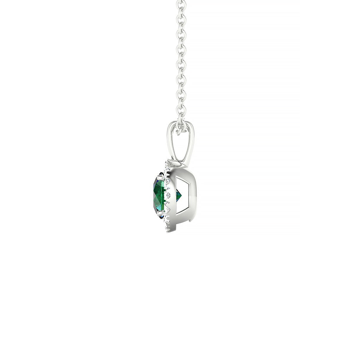 Solar | 18k White Gold 4.5 mm Round Emerald Pendant
