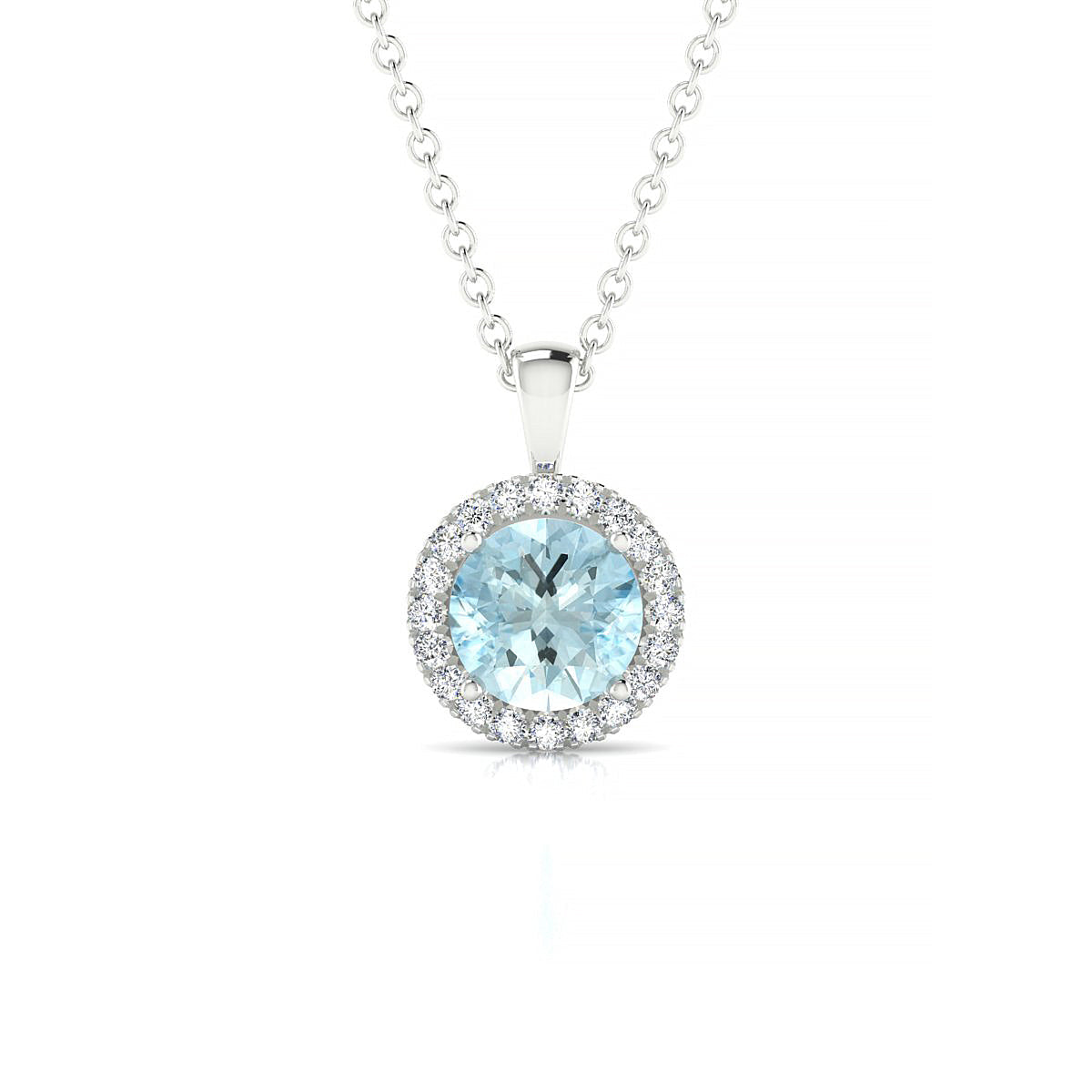 Solar | 18k White Gold 6 mm Round Aquamarine Pendant