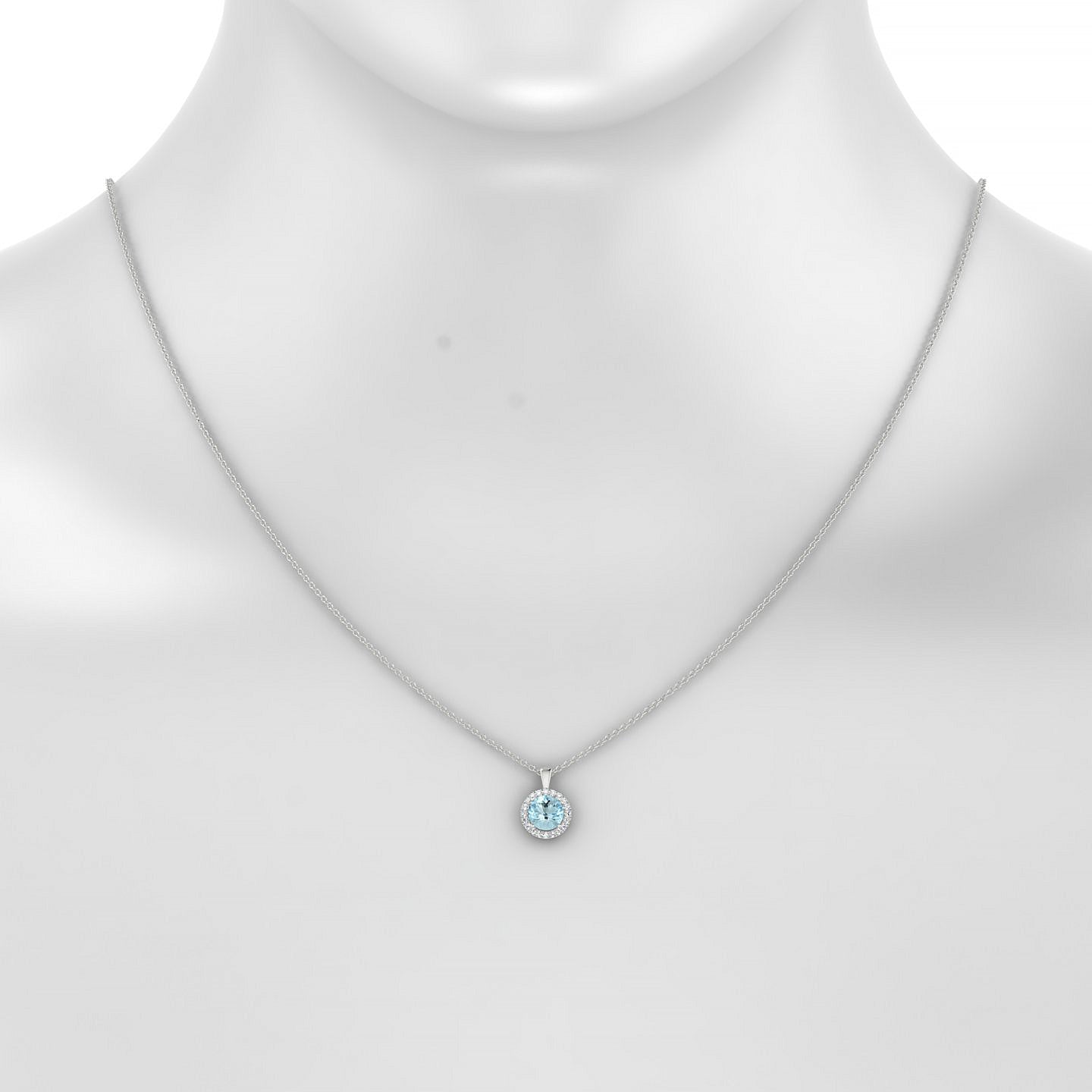 Solar | 18k White Gold 6 mm Round Aquamarine Pendant
