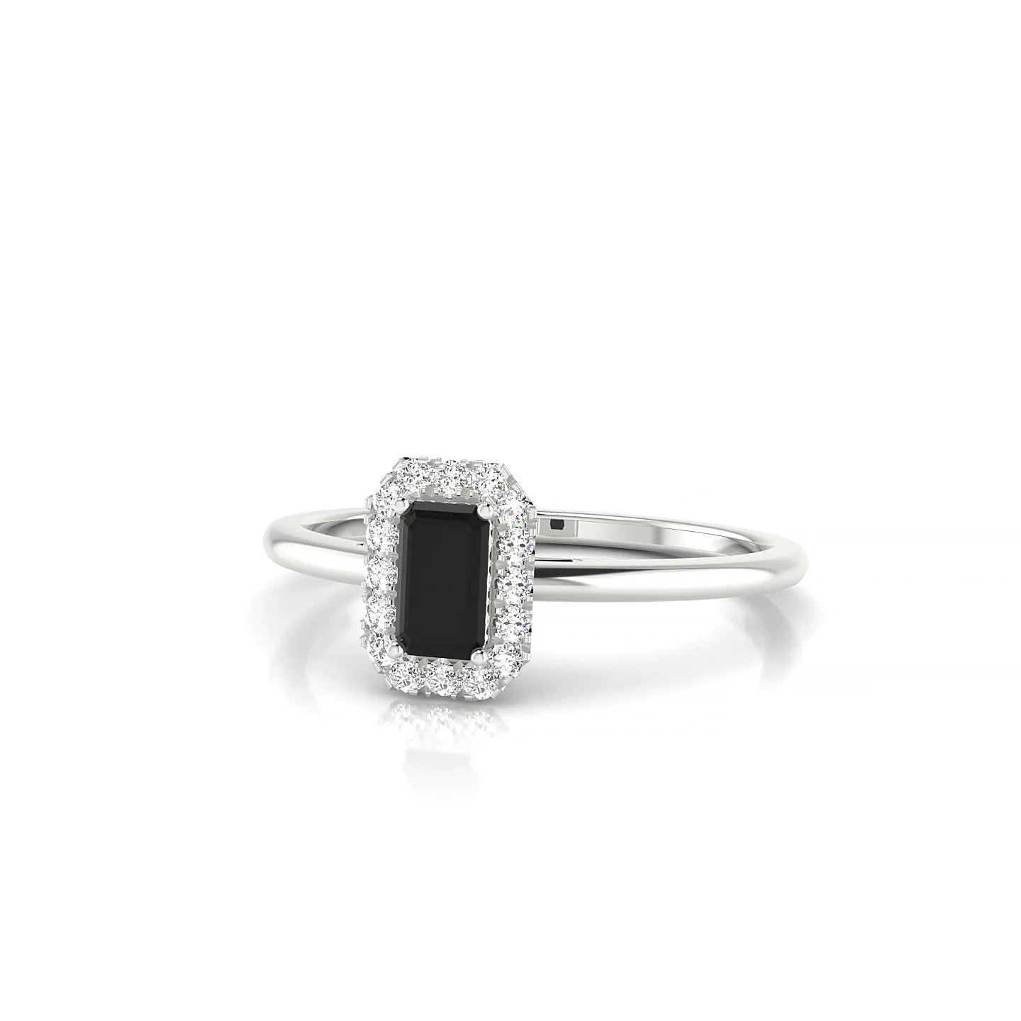 Solar | 18k White Gold 5 x 3 mm Emerald Black Diamond Ring