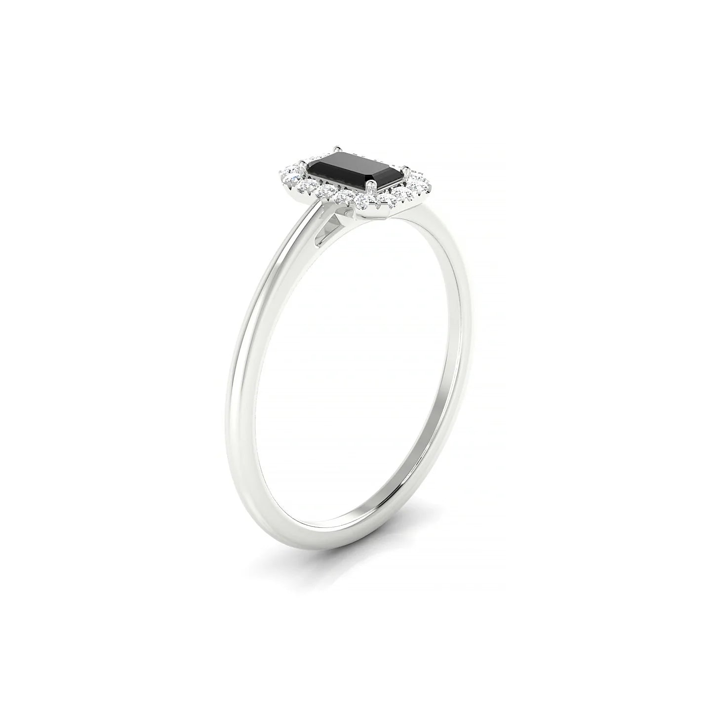 Solar | 18k White Gold 5 x 3 mm Emerald Black Diamond Ring