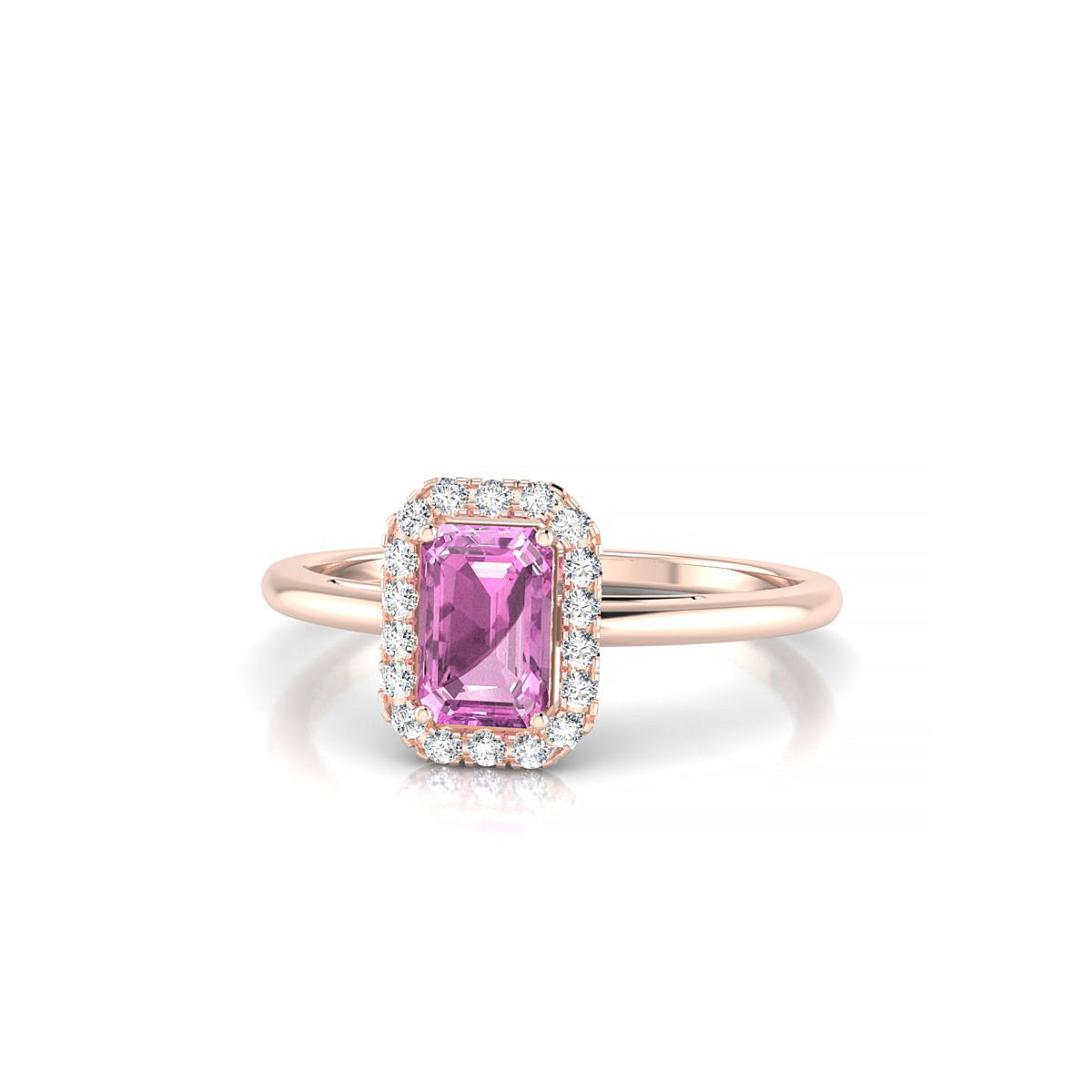 Solar | 18k Rose Gold 6 x 4 mm Emerald Pink Sapphire Ring