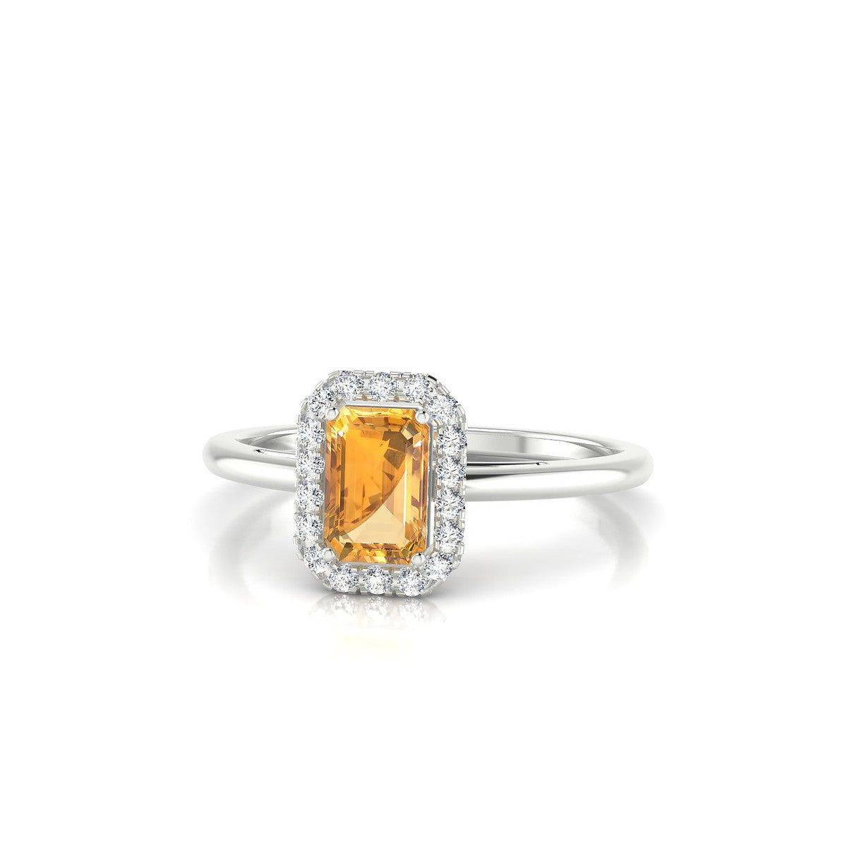 Solar | 18k White Gold 6 x 4 mm Emerald Citrine Ring