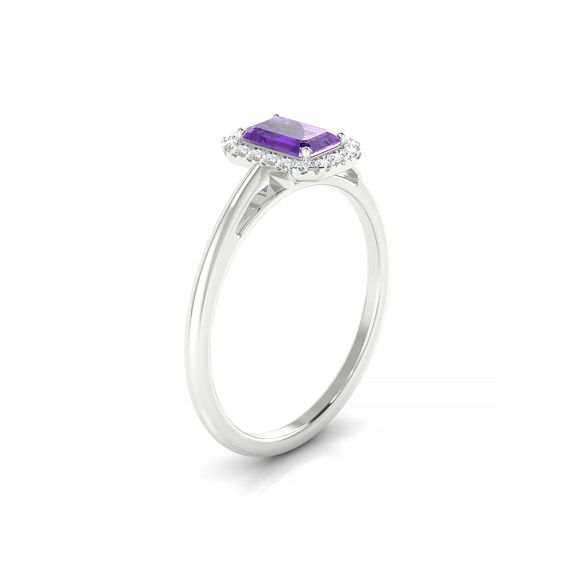 Solar | 18k White Gold 6 x 4 mm Emerald Amethyst Ring