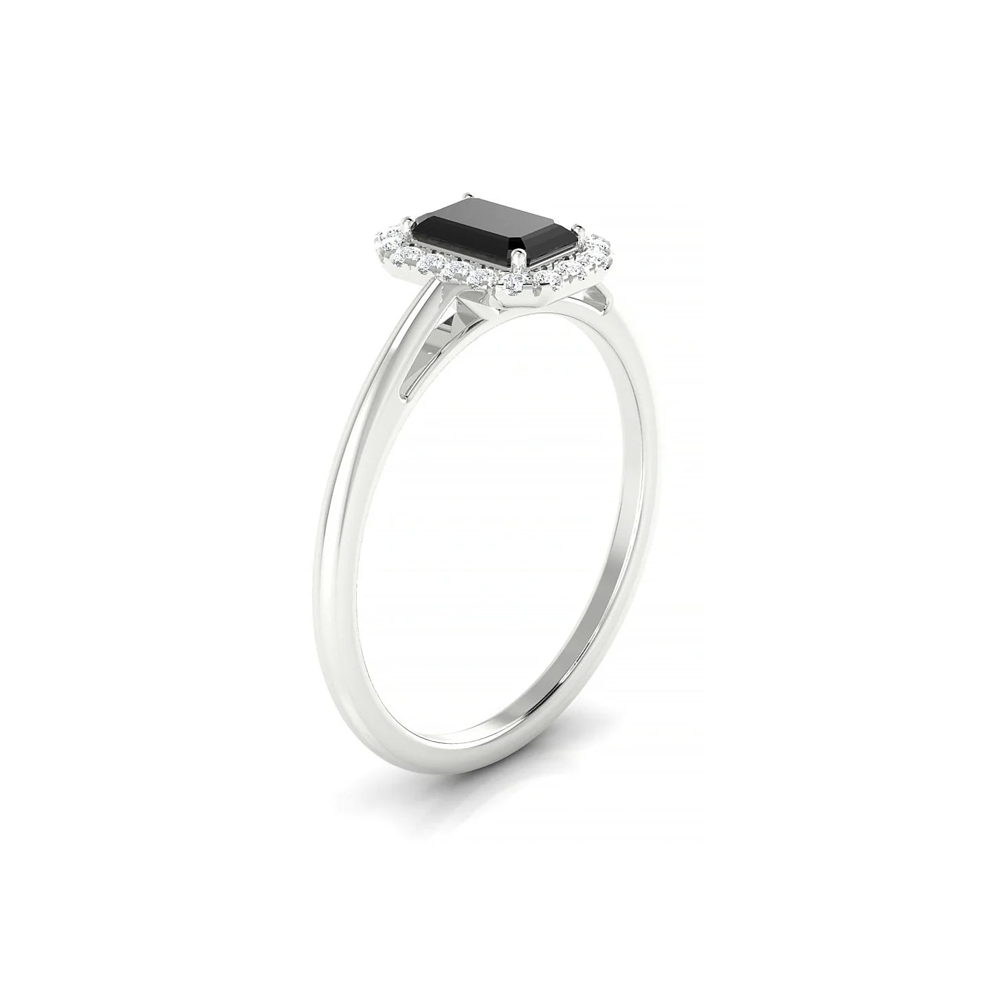 Solar | 18k White Gold 6 x 4 mm Emerald Black Diamond Ring