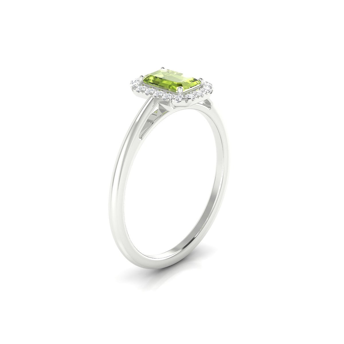 Solar | 18k White Gold 6 x 4 mm Emerald Peridot Ring