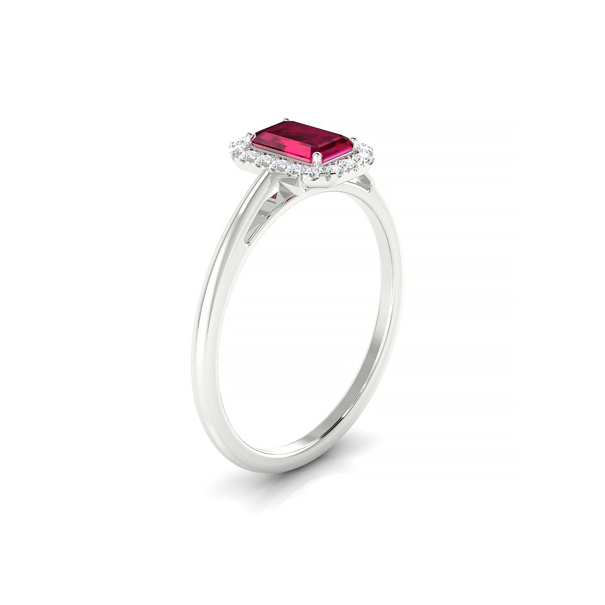 Solar | 18k White Gold 6 x 4 mm Emerald Ruby Ring