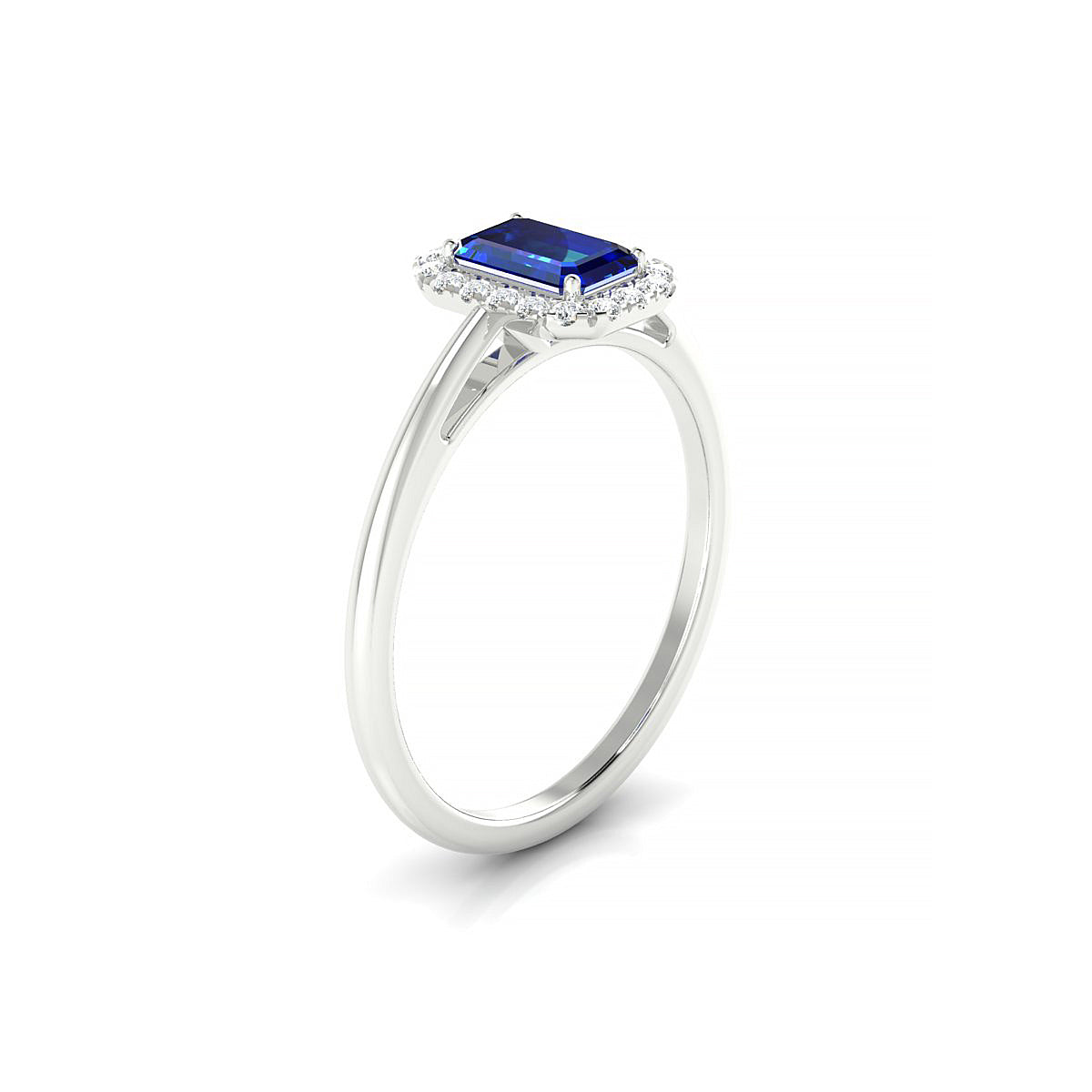 Solar | 18k White Gold 6 x 4 mm Emerald Sapphire Ring