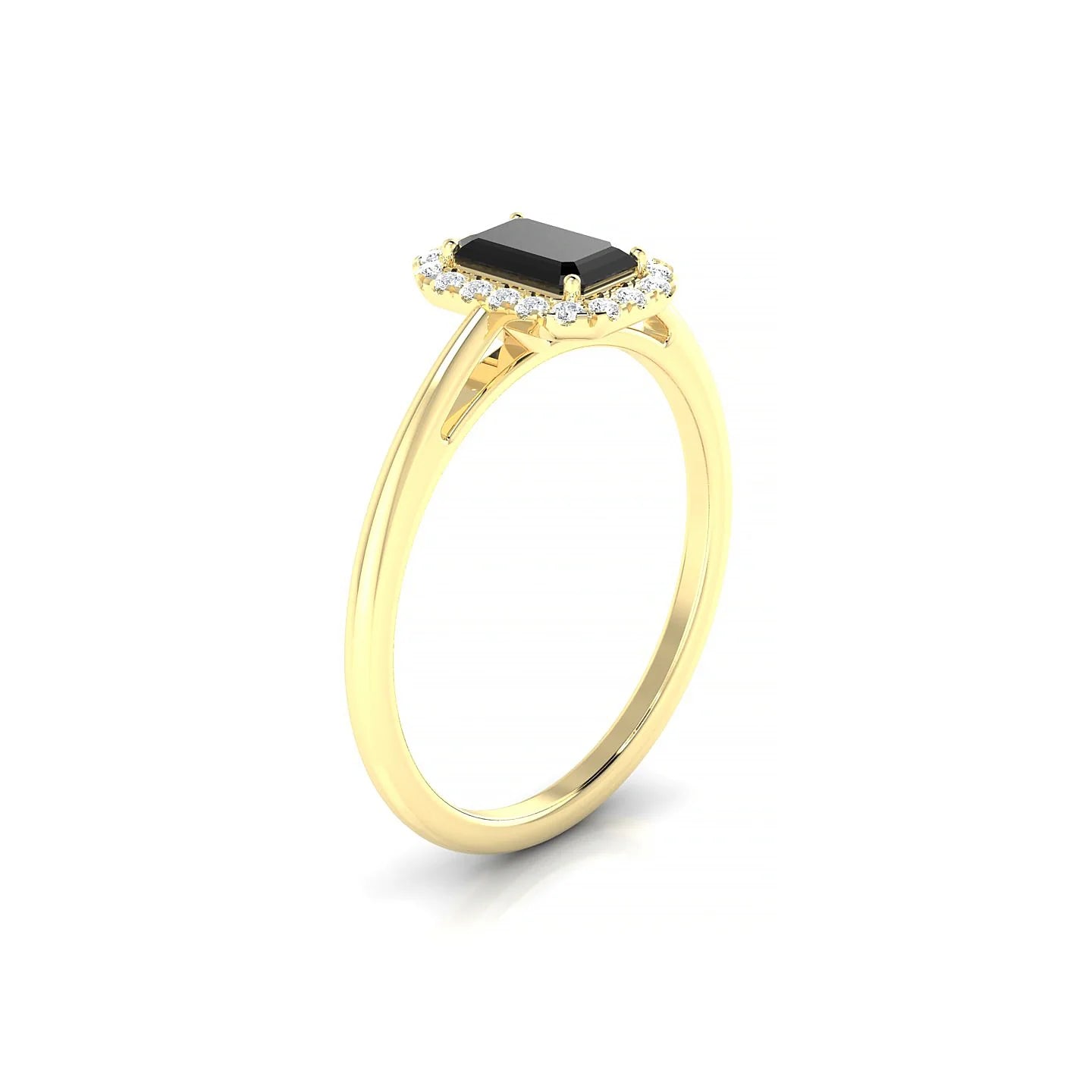 Solar | 18k Yellow Gold 6 x 4 mm Emerald Black Diamond Ring