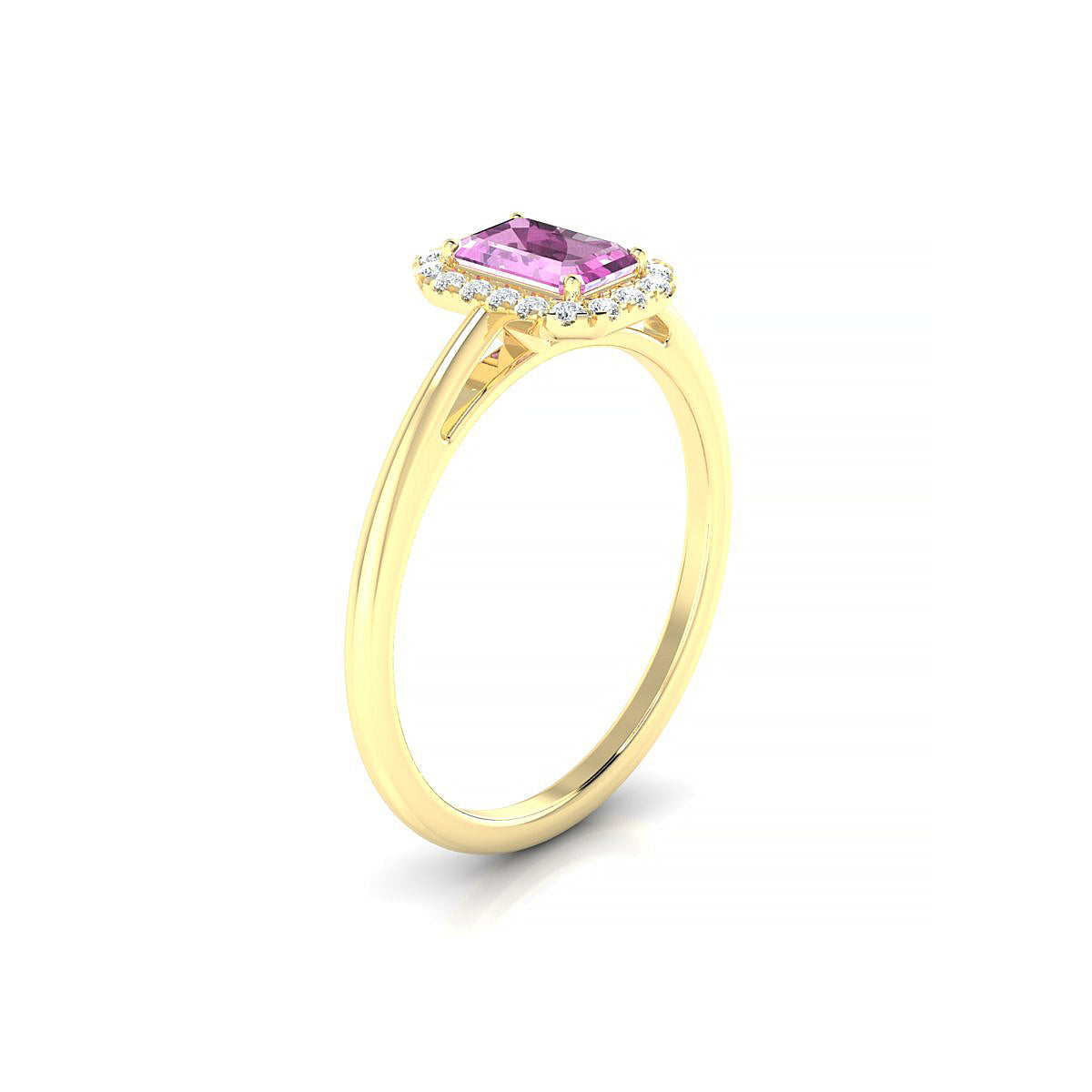 Solar | 18k Yellow Gold 6 x 4 mm Emerald Pink Sapphire Ring