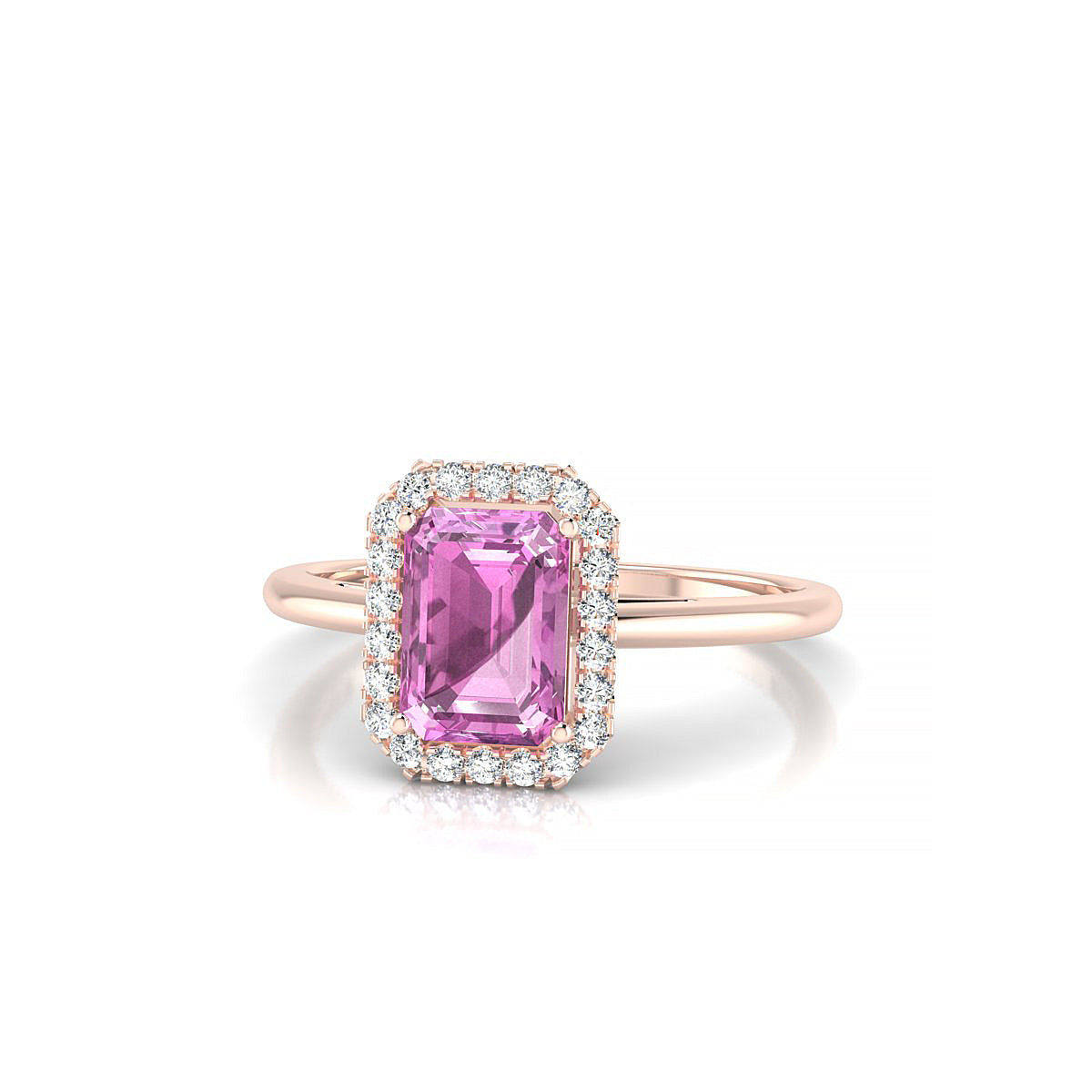 Solar | 18k Rose Gold 7 x 5 mm Emerald Pink Sapphire Ring