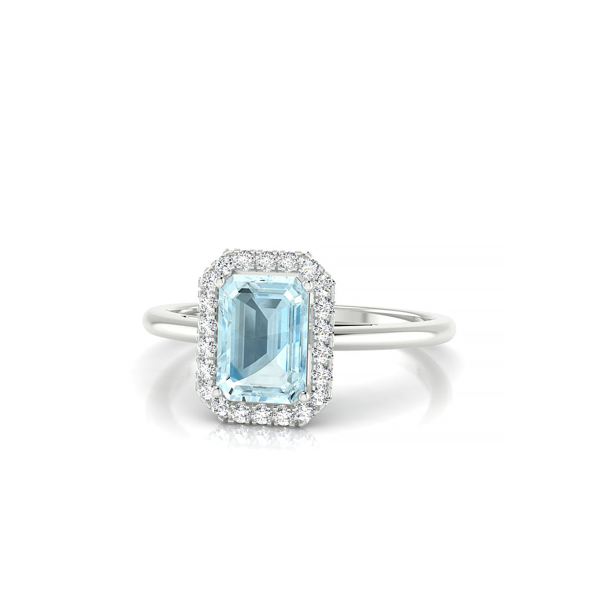 Solar | 18k White Gold 7 x 5 mm Emerald Aquamarine Ring