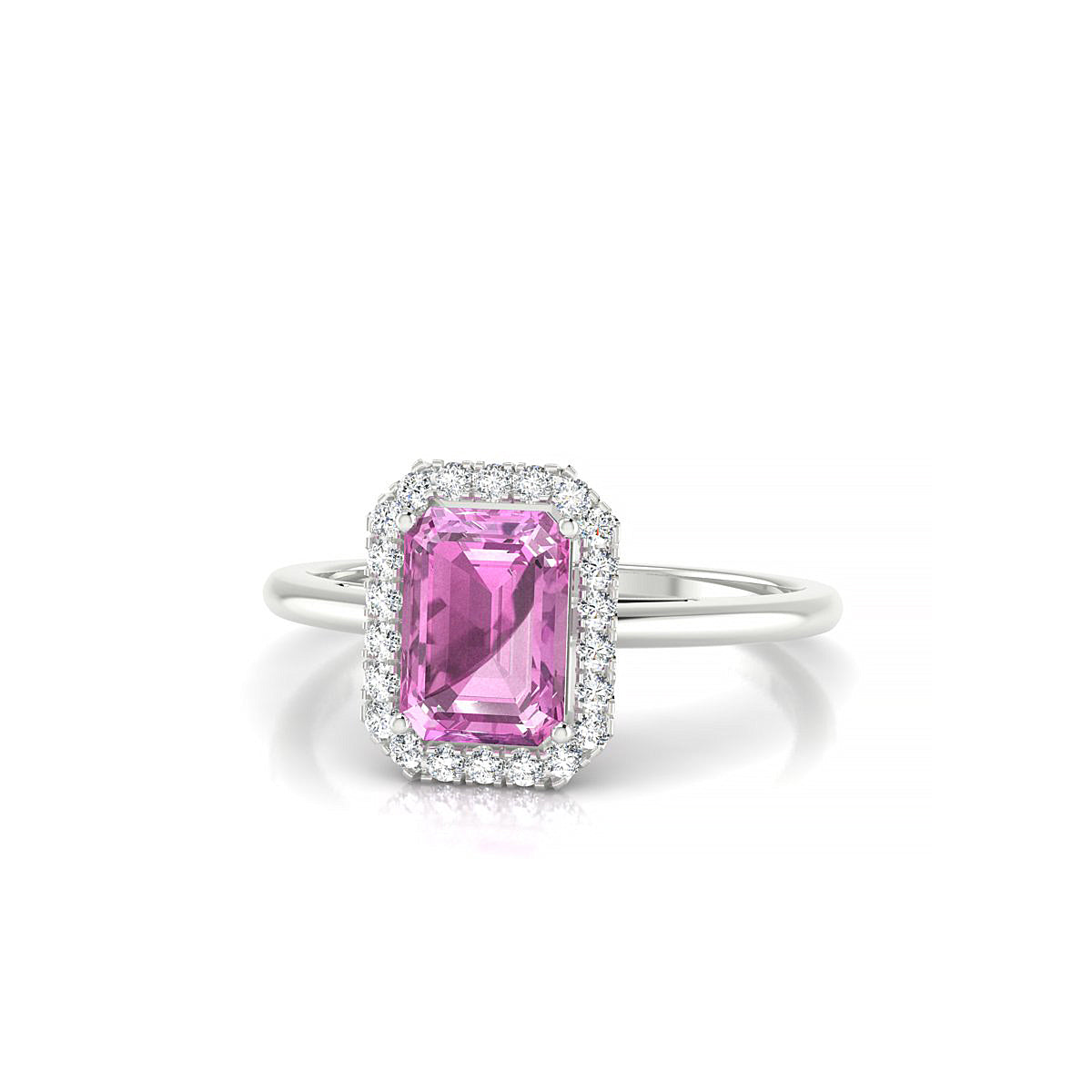 Solar | 18k White Gold 7 x 5 mm Emerald Pink Sapphire Ring