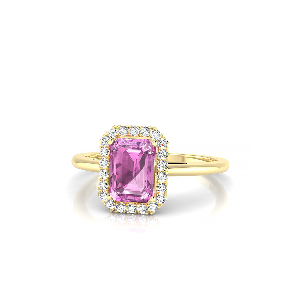 Solar | 18k Yellow Gold 7 x 5 mm Emerald Pink Sapphire Ring