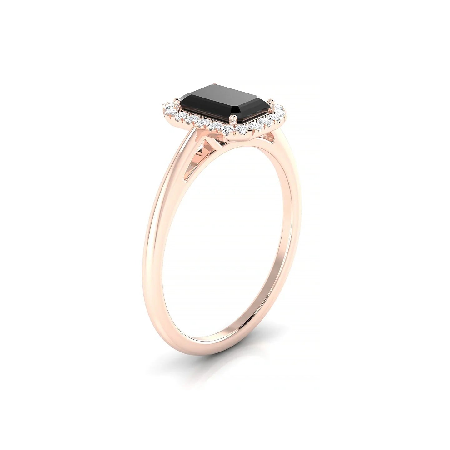 Solar | 18k Rose Gold 7 x 5 mm Emerald Black Diamond Ring