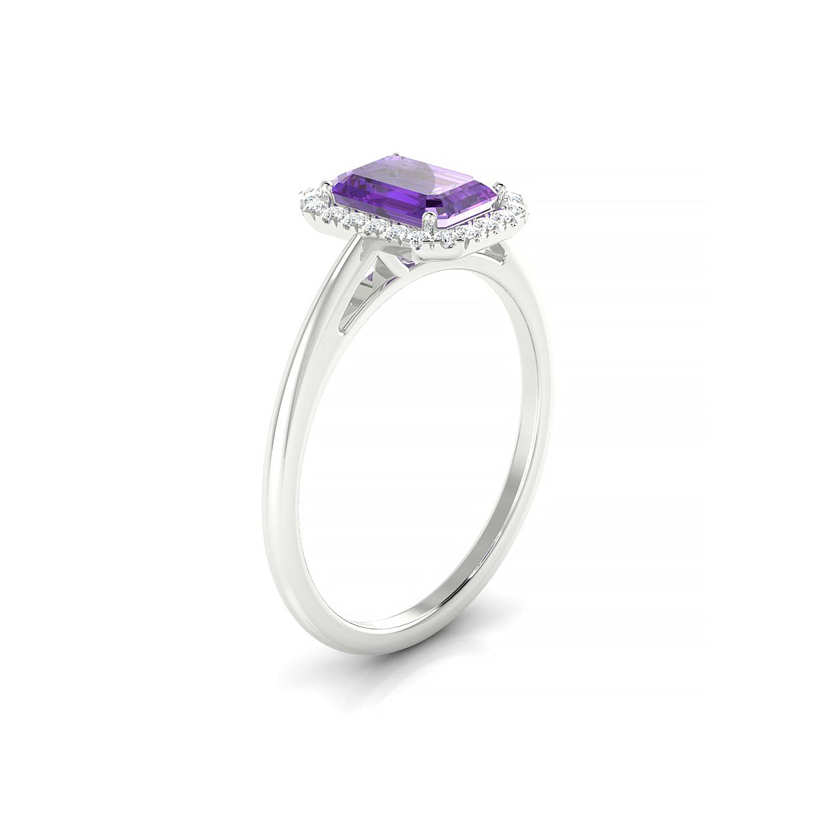 Solar | 18k White Gold 7 x 5 mm Emerald Amethyst Ring
