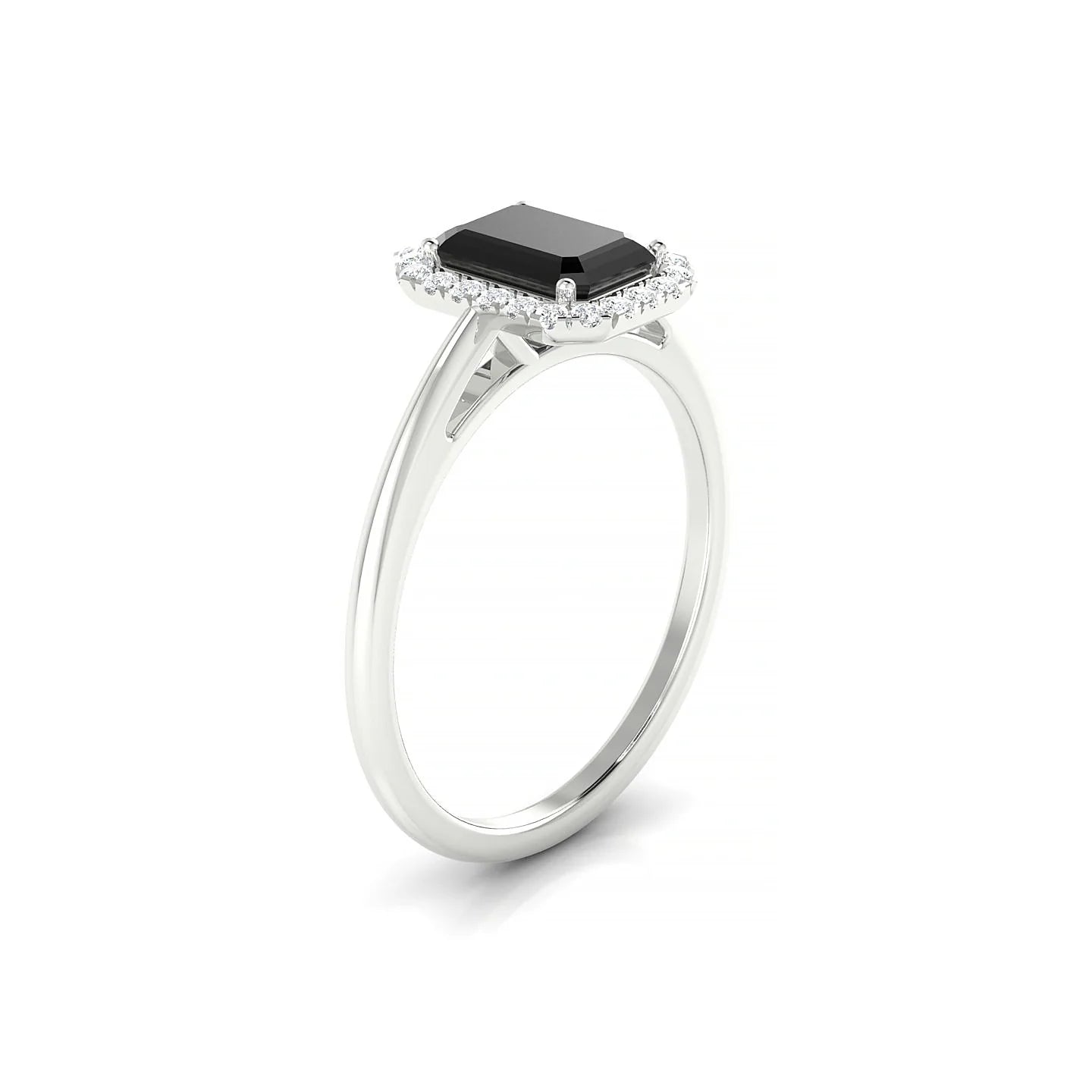 Solar | 18k White Gold 7 x 5 mm Emerald Black Diamond Ring