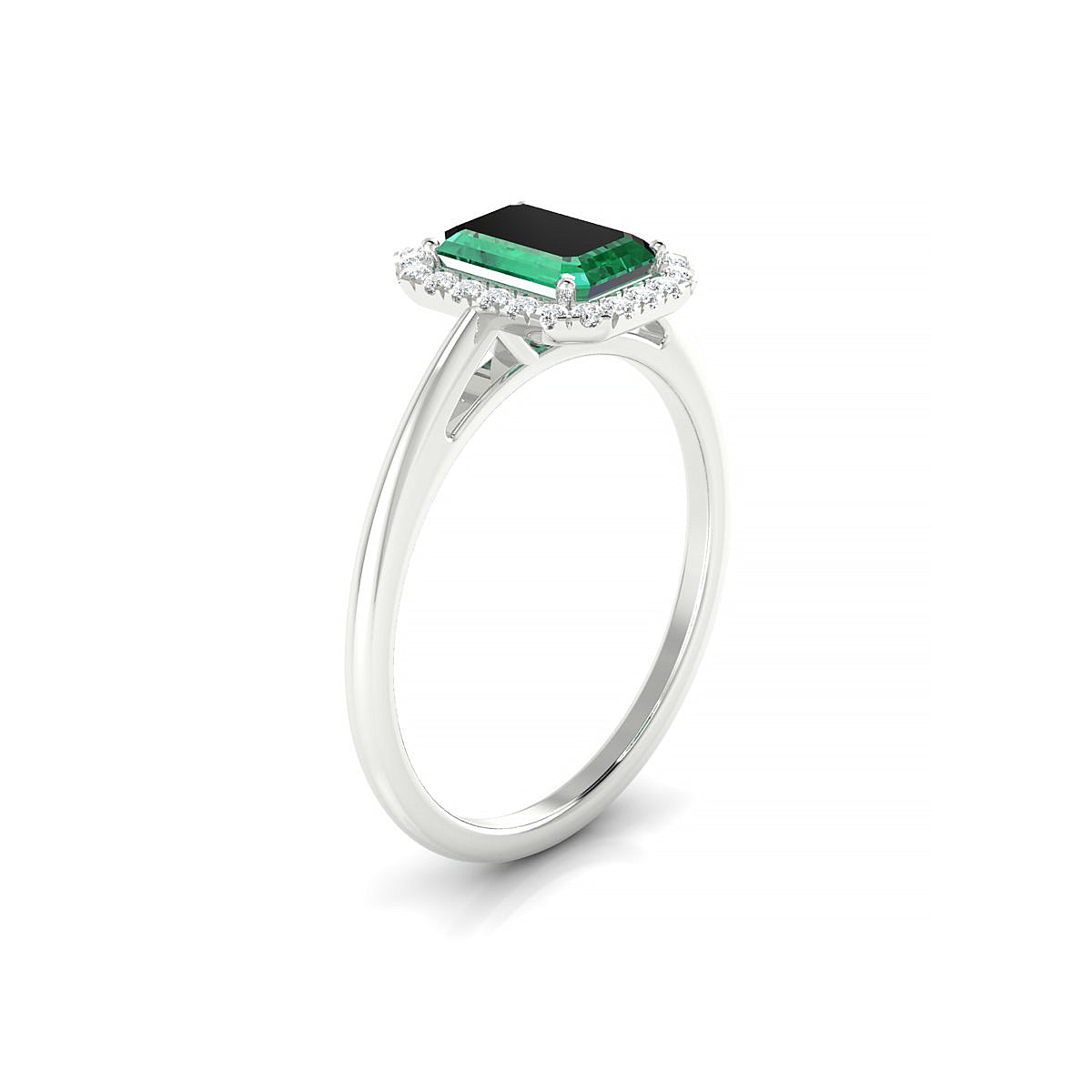 Solar | 18k White Gold 7 x 5 mm Emerald Emerald Ring