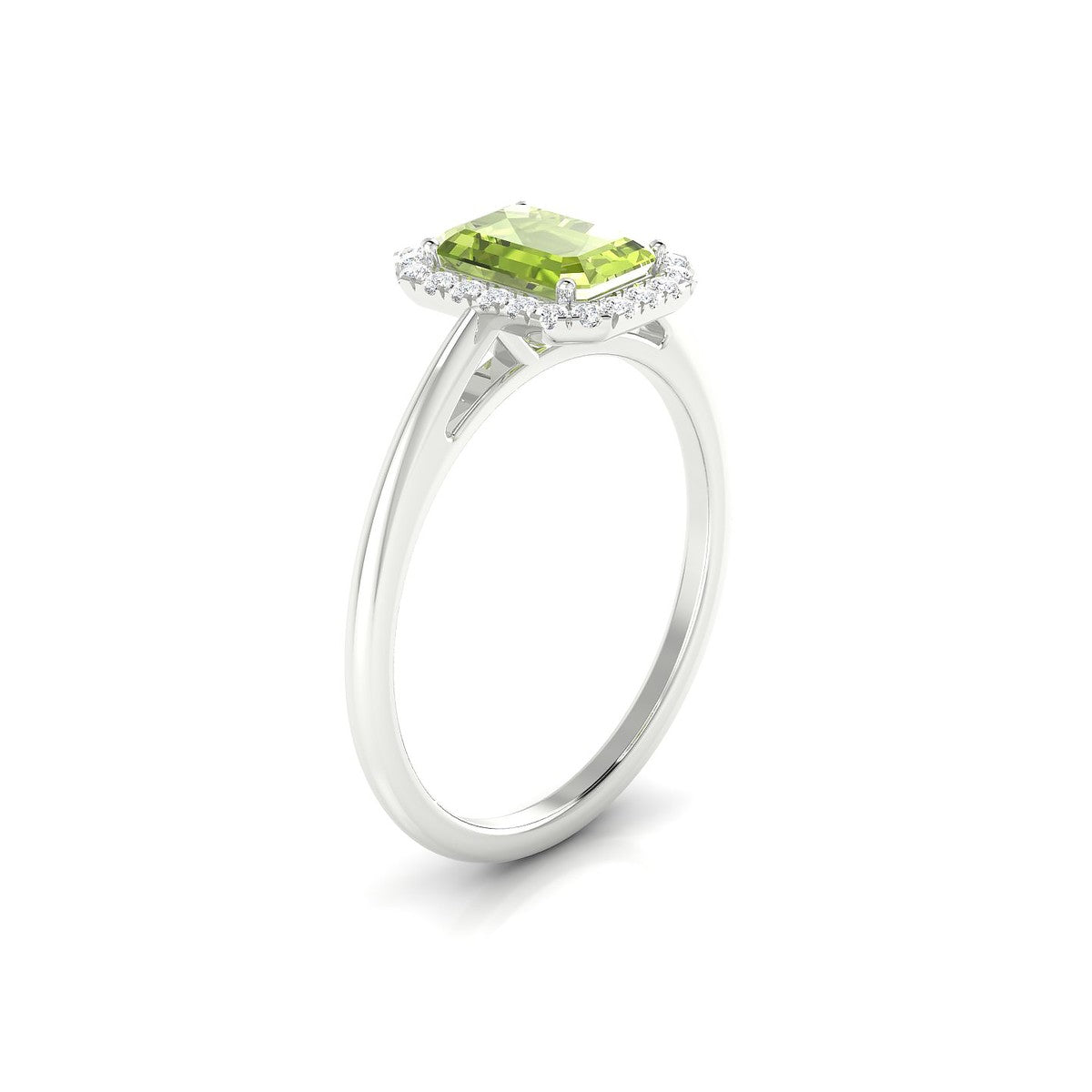 Solar | 18k White Gold 7 x 5 mm Emerald Peridot Ring