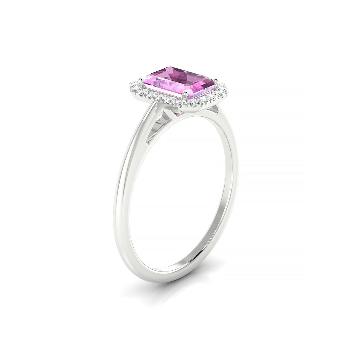 Solar | 18k White Gold 7 x 5 mm Emerald Pink Sapphire Ring
