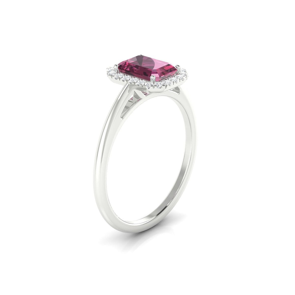 Solar | 18k White Gold 7 x 5 mm Emerald Rhodolite Ring